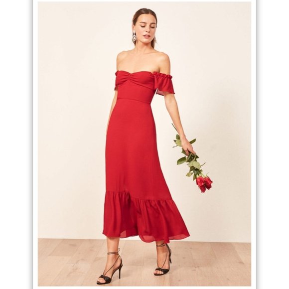 🆕 Reformation Butterfly Dress / Red / Size 4 / ✂🏷️ - Picture 1 of 4